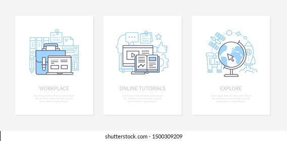 Workplace equipment - line design style icons set