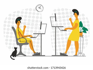 Workplace. Ergonomic Computer Desk,  Home Office. Remote Work. Stay At Home. Correct Organization Of The Workplace. Work From Home. Quarantine. Vector Illustration.