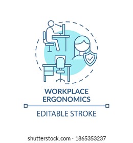 Workplace Ergonomics Concept Icon. Workplace Safety Concerns. Keeping All Capabilities For Business Idea Thin Line Illustration. Vector Isolated Outline RGB Color Drawing. Editable Stroke