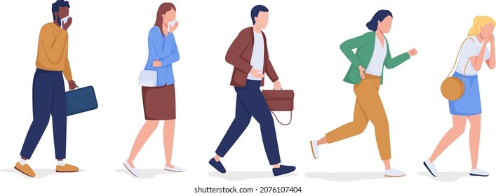 Workplace fire evacuation semi flat color vector characters set. Full body people on white. People running to exit isolated modern cartoon style illustrations for graphic design and animation