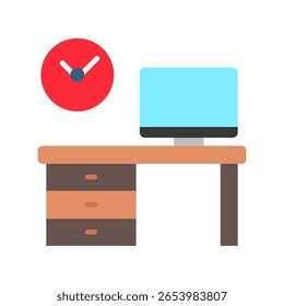 Color plano del lugar de trabajo, mini icono de ilustración. uso para el concepto moderno, impresión, interfaz de usuario, kit de UX, Web y desarrollo de App. Vector relacionado con el trabajo a distancia, trabajo desde casa.