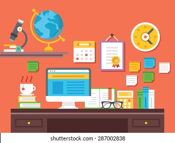 Workplace flat design illustration concept. Creative vector illustration