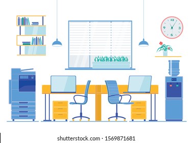 Workplace Flat Interior for Two Workers in Office