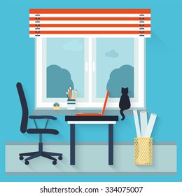 Workplace flat   interior.Vector 