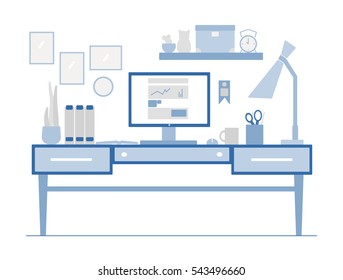 Workplace in flat style. illustration of modern creative working place