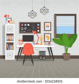 Workplace flat style vector illustration.