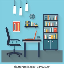 Flat Office Concept Illustration Chair Desk Stock Vector (Royalty Free ...