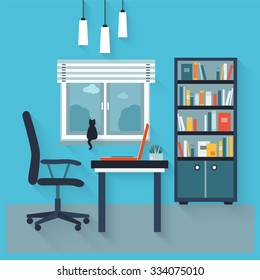 Workplace flat vector interior.