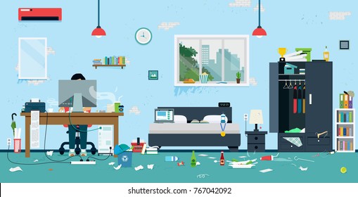 The workplace of freelance is cluttered and dirty. - Shutterstock ID 767042092