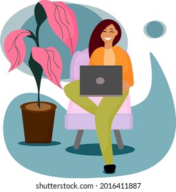 workplace girl with computer illustration