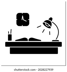 Workplace glyph icon. Comfortable workplace with table and lamp. Furniture. Office concept. Filled flat sign. Isolated silhouette vector illustration