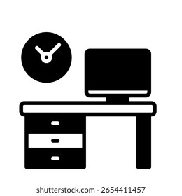 Glifo del lugar de trabajo, mini icono de ilustración. uso para concepto moderno, impresión, interfaz de usuario, kit de UX, Web y desarrollo de App. Vector relacionado con el trabajo a distancia, trabajo desde casa.
