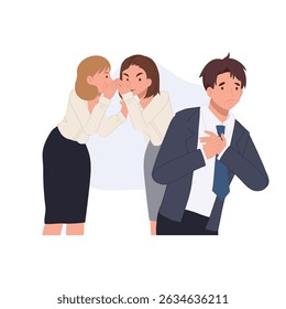 fofoca no local de trabalho conceito. fofoca ouvida no escritório drama de trabalho entre funcionárias do sexo feminino e colega de trabalho do sexo masculino chocado