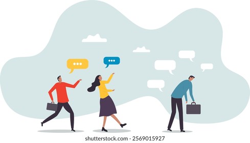 Workplace gossip, talking behind in the office, work bullying, chatter or rumor, rudeness voice or wrong information telling.business concept.flat character.