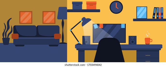 Workplace at home with computer, home office concept.