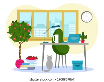workplace at home. room decoration. Vector illustration isolated on white background. freelance mini concept place 