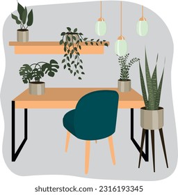 Workplace at home. Table and chair. High quality vector illustration.