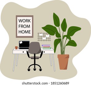 Workplace at home. Work table, office chair