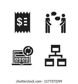 workplace icon. 4 workplace vector icons set. update, sitemap and talking icons for web and design about workplace theme