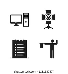 workplace icon. 4 workplace vector icons set. spotlight, invoice and desktop computer icons for web and design about workplace theme