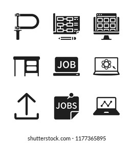 workplace icon. 9 workplace vector icons set. desktop, laptop job and planning icons for web and design about workplace theme