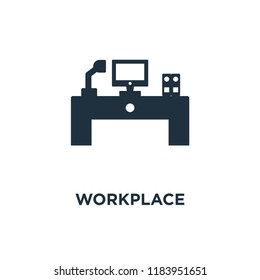 Workplace icon. Black filled vector illustration. Workplace symbol on white background. Can be used in web and mobile.