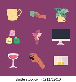 workplace icon collection design, work office and telecommuting theme Vector illustration