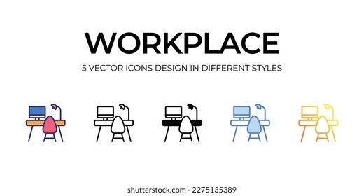Diseño de iconos de lugar de trabajo en estilo Cinco con barra editable. Línea, Sólido, Línea plana, Color de tono Duo y Línea de degradado de color. Adecuado para diseño de páginas Web, aplicaciones móviles, UI, UX y GUI.
