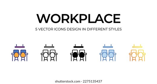 workplace Icon Design in Five style with Editable Stroke. Line, Solid, Flat Line, Duo Tone Color, and Color Gradient Line. Suitable for Web Page, Mobile App, UI, UX and GUI design.