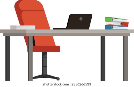 Workplace icon. Desk with laptop and document folders