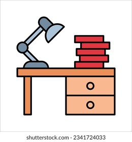 Workplace icon. desk linear icon. Line with Editable stroke, vector illustration on white background