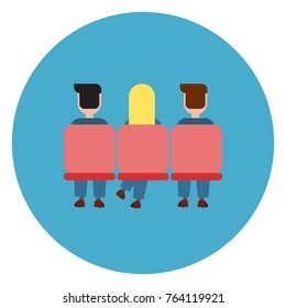 Workplace Icon Desktop Computer On Desk Web Button On Round Blue Background Flat Vector Illustration