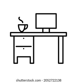 Icono de lugar de trabajo. Pictograma plano para web. Icono de línea. Sencillo símbolo de oficina aislado en fondo blanco. Pasos de vector de contorno10