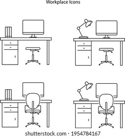 workplace icon isolated on white background. workplace icon thin line outline linear workplace symbol for logo, web, app, UI. workplace icon simple sign. workspace icon flat vector illustration.