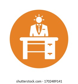 Workplace icon, office employee, secretary / orange color vector