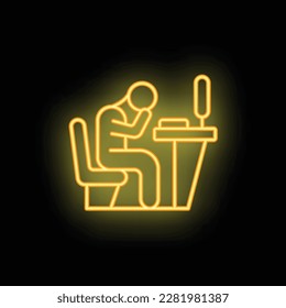 Workplace icon outline vector. Burnout work. Busy tired neon color isolated on black