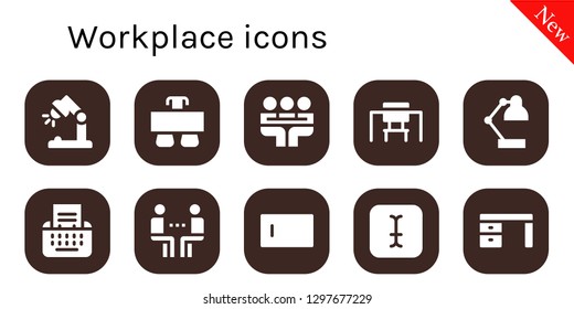  workplace icon set. 10 filled workplace icons. Simple modern icons about  - Desk lamp, Desk, Meeting, Type, Typing