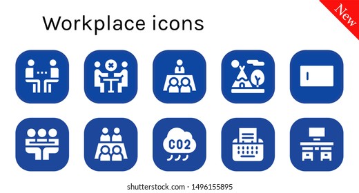 workplace icon set. 10 filled workplace icons.  Collection Of - Meeting, Tipi, Type, Co, Desk