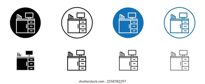 Workplace icon set in black and blue colors