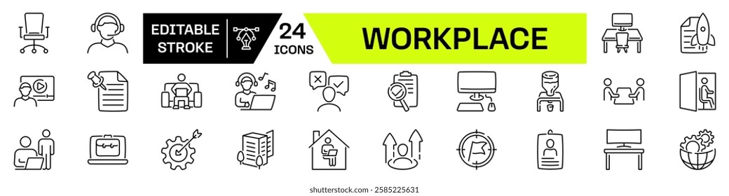 Workplace icon set with Editable Stroke. Office linear icon.