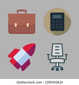 workplace icon set. vector set about portfolio, calculator, desk chair and startup icons set.