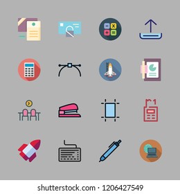 workplace icon set. vector set about mail, startup, upload and calculator icons set.