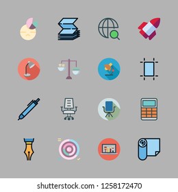 workplace icon set. vector set about balance, laptop, graphics and desk chair icons set.