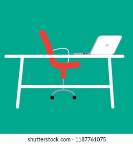 Workplace icon with table, computer and chair. Vector illustration