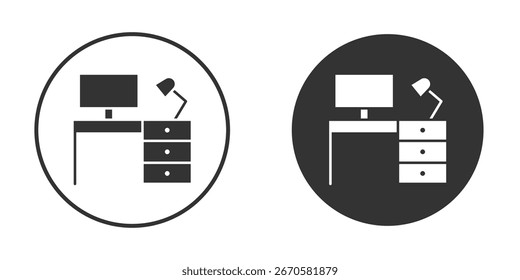 Icono del lugar de trabajo en versiones de diseño plano de moda en blanco y negro.