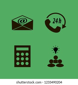 workplace icon. workplace vector icons set call center, calculator, group idea and mail