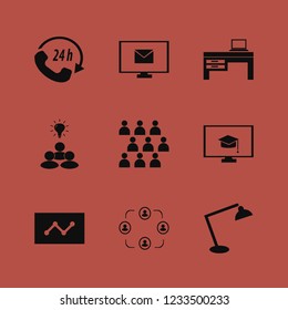 workplace icon. workplace vector icons set online education, desk table lamp, workshop and laptop desk