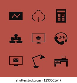 workplace icon. workplace vector icons set mail, people, upload and calculator