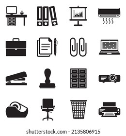 Workplace Icons. Black Flat Design. Vector Illustration.