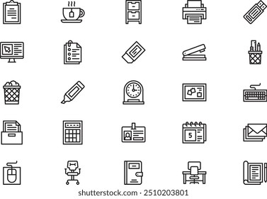 Workplace icons collection is a vector illustration with editable stroke.